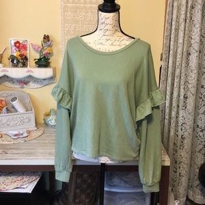 Sage green ruffle sweatshirt top